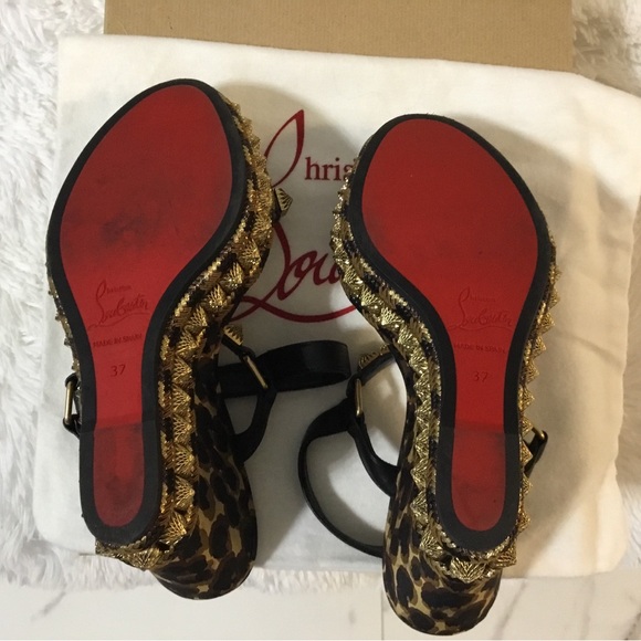 Christian Louboutin Black and Gold Leopard Sandals - Picture 6 of 14
